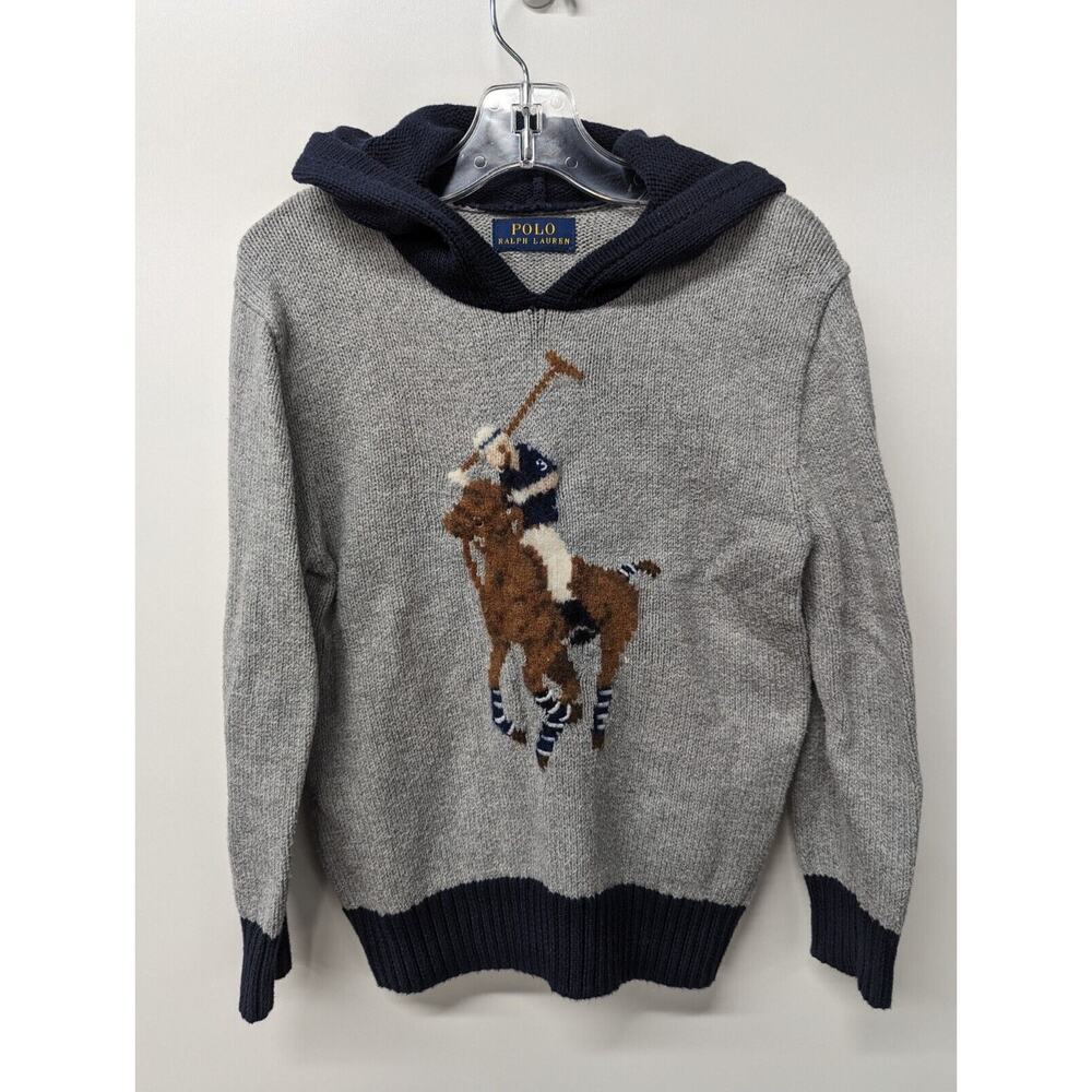Polo Ralph Lauren Boys Sweater Hoodie Polo Bear & Big Pony Jumper Size 4